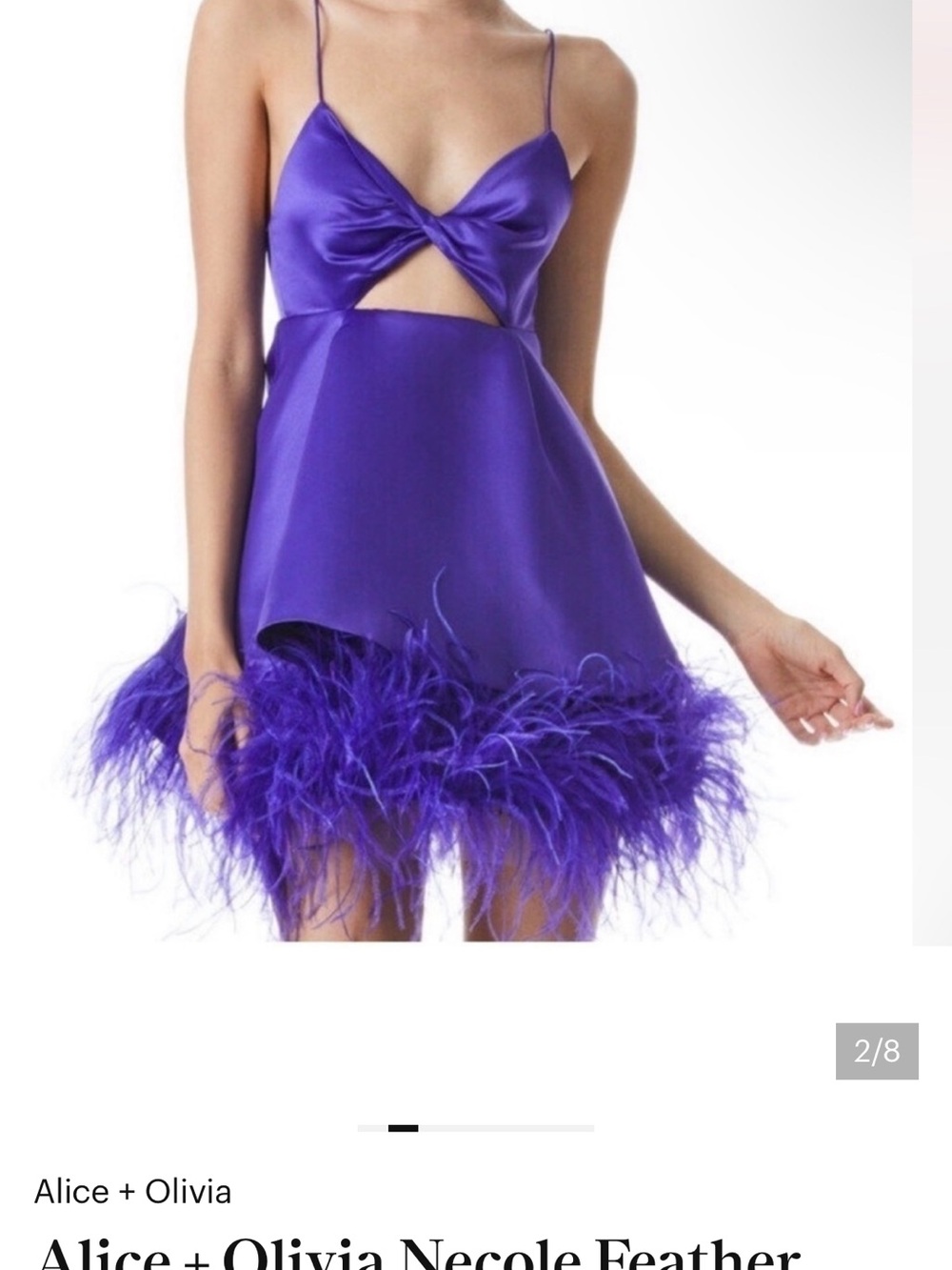 Alice + Olivia Vibrant Purple Satin Mini Dress with Feather Trim